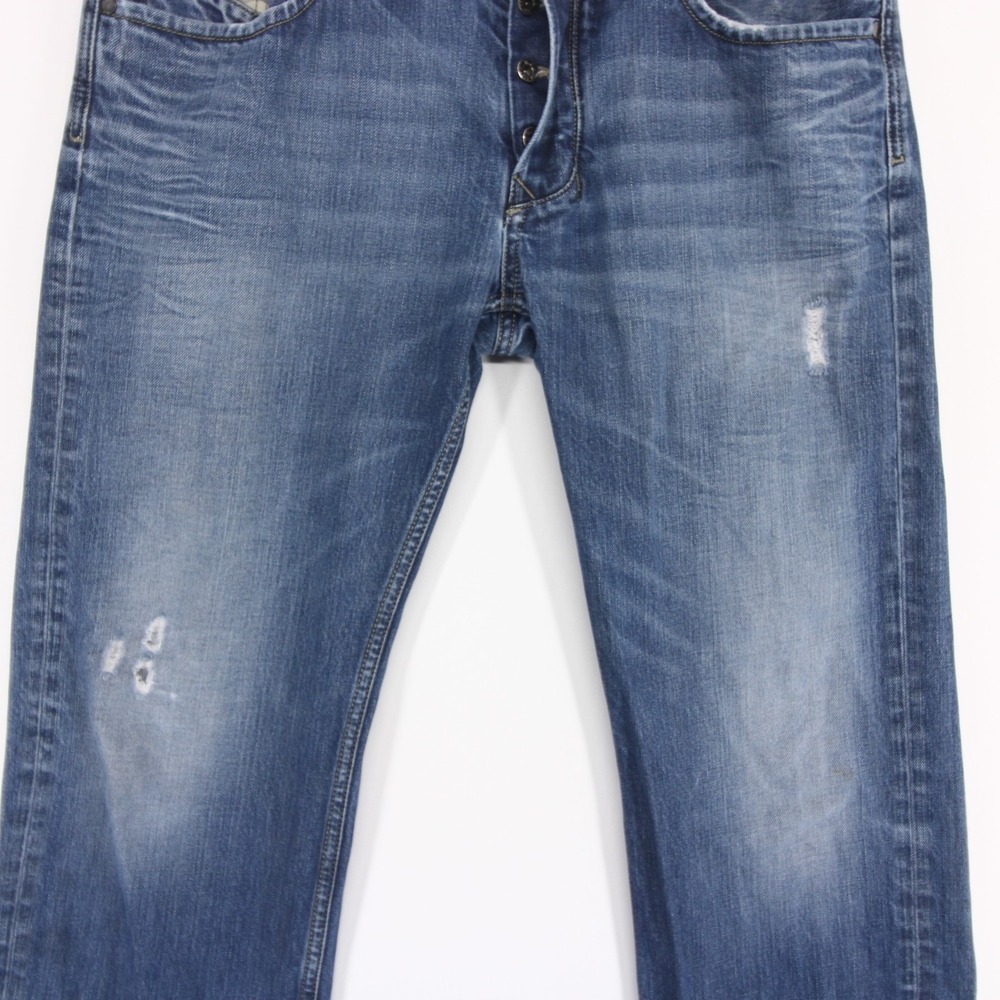 Diesel Larkee Jeans Mens 34x34 Blue Regular Straight Button Fly Distressed - Picture 4 of 13
